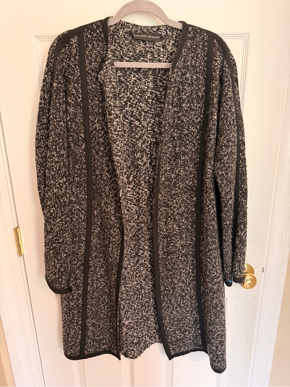 Adrienne Vittadini Black & Gray Open-Front Marled Cardigan